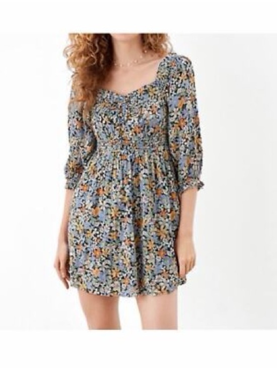 American Eagle Outfitters Dresses & Skirts - American Eagle Outfitters | Blue and Orange Floral Smocked Fall Mini Dress